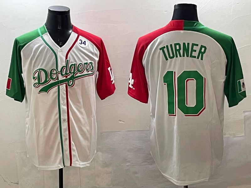 Men Los Angeles Dodgers #10 Turner White Green Game 2025 Nike MLB Jersey style 4